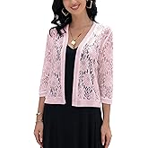 FindThy Women's Floral Lace Shrug Cardigan 3/4 Sleeve Crochet Bolero Jacket