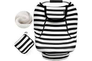 ACRABROS Car Seat Covers for Babies,All Season Infant Carseat Cover Canopy for Boys and Girls,Stretchy Adjustable Peeping Window with Mesh Cover,Warm Breathable Universal,Black White Stripe