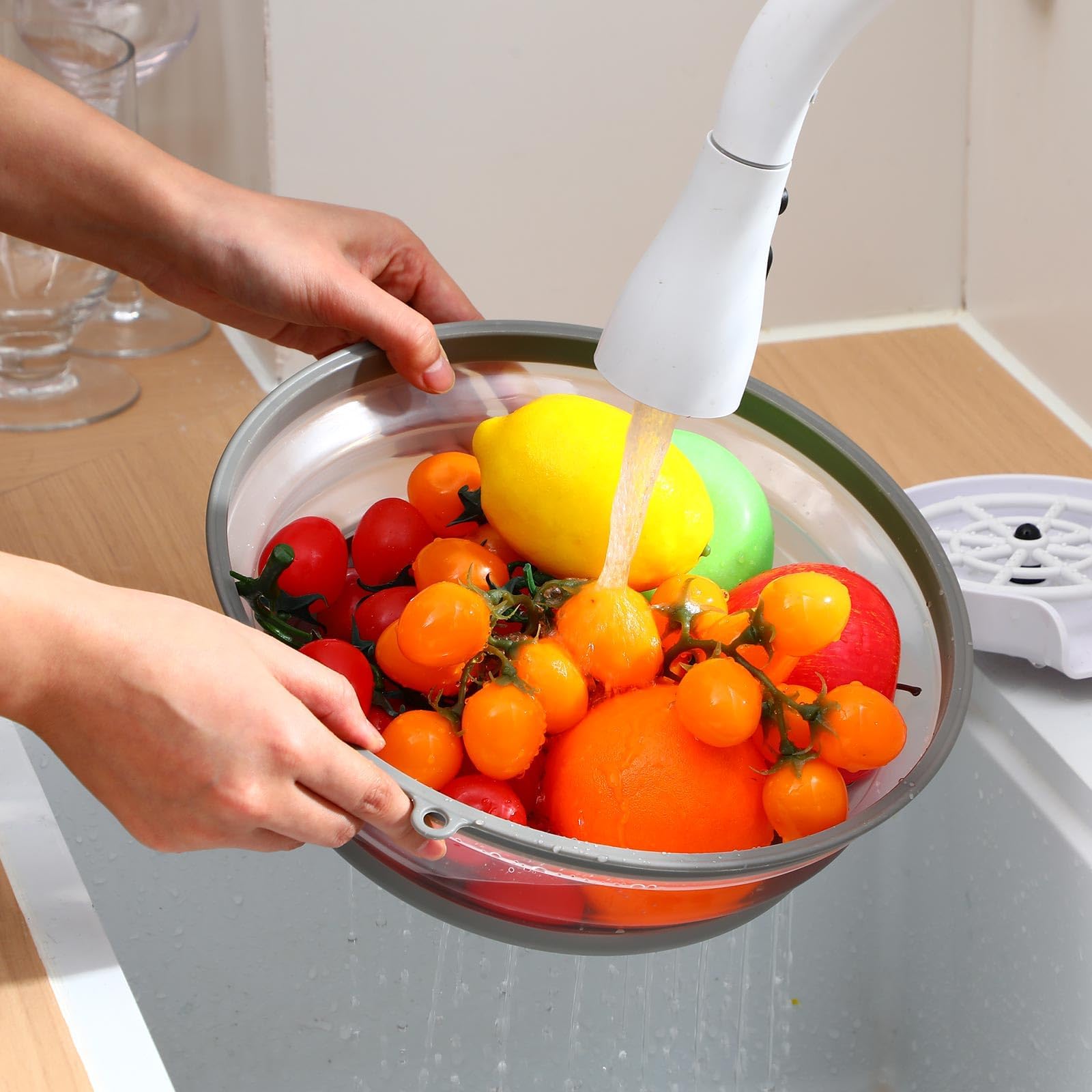 2 Stück Faltbare Mikrowellen Abdeckung, Deckel für Mikrowelle, Abdeckhaube für Mikrowellendeckel, Hoch Mikrowellen Spritzschutz, Faltbare Mikrowellenabdeckung mit Haken, für Obst, Gemüse (Grau, Blau) 7