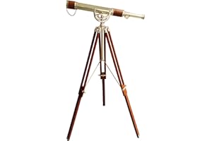 Vintage Antique Brass Telescope Single Barrel Shiny Finish Telescope Floor Standing Wooden Brown Tripod Vintage High Magnification Telescope Home Decor - Navirock