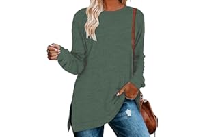 YSYOKOW Women Crewneck Sweatshirt Long Sleeve Pullover Fashion Side Slit Tunic Tops for Leggings