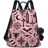 Mnsruu Women Backpack Purse Black Gothic Moon Spider Webs and Bats Backpack for Women Anti-theft Shoulder Bag Carry On Backpack Lightweight Rucksack Fashion Travel Ladies Bags