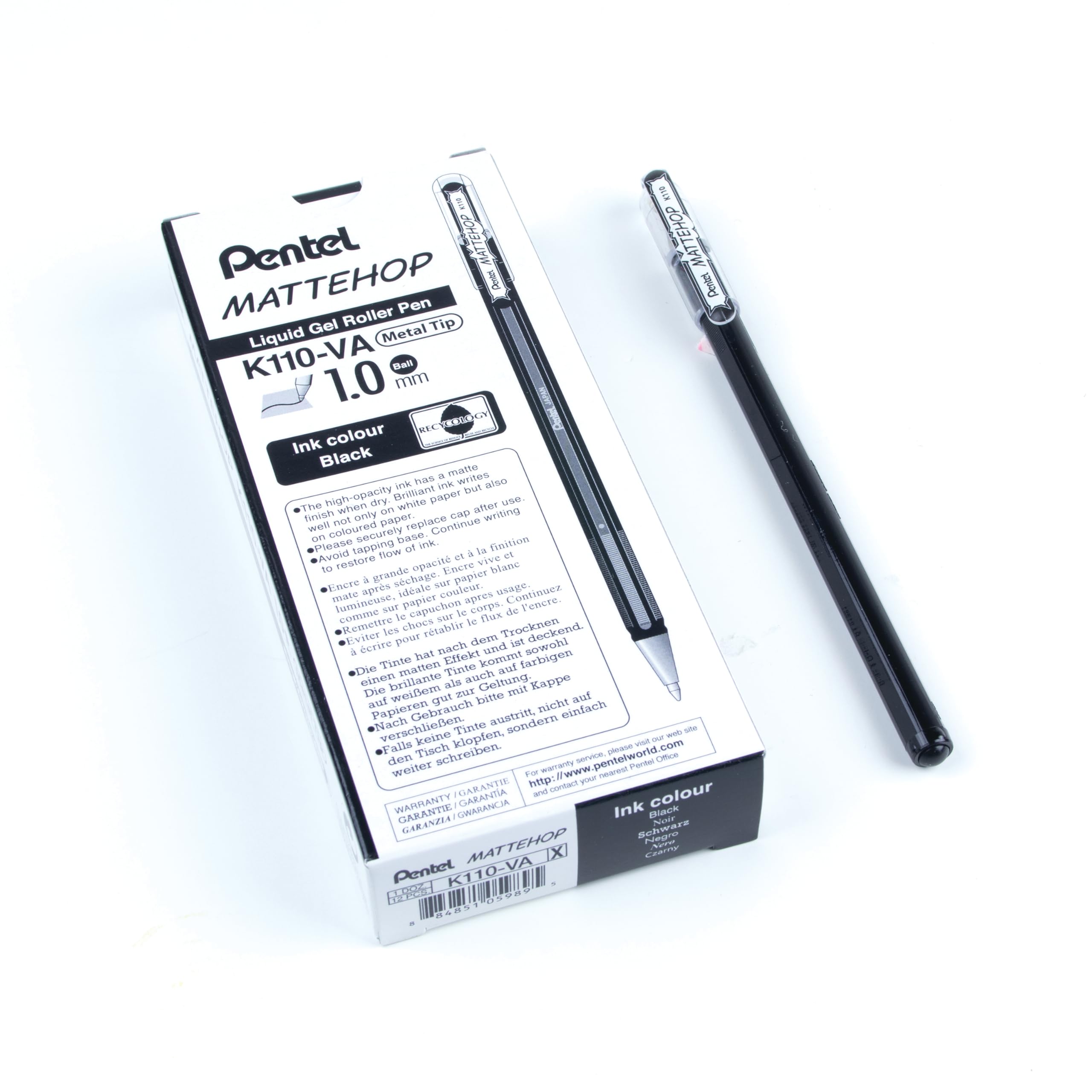 Pentel Mattehop 1.0mm Gel Roller Black - Pack of 12