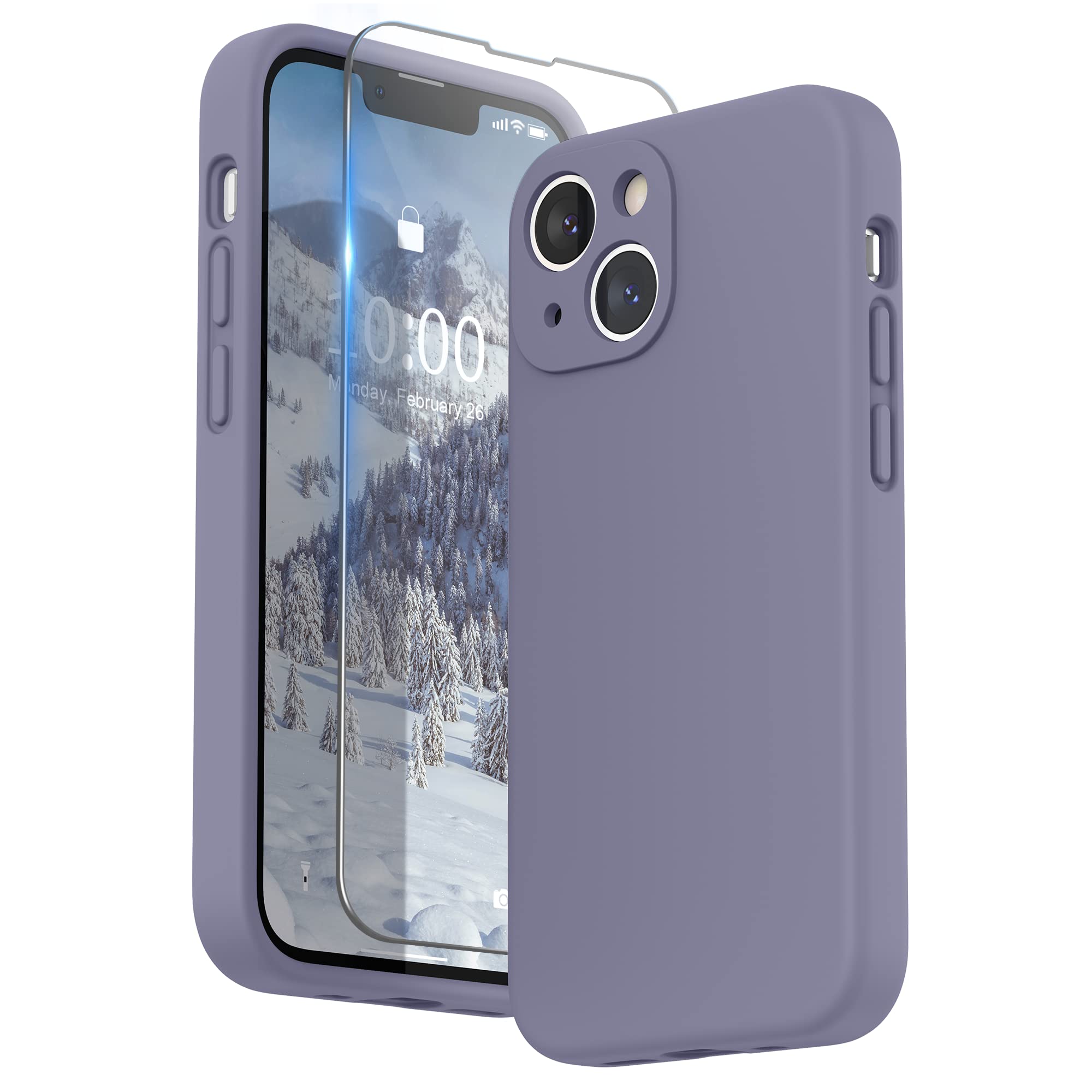 SURPHY Liquid Silicone Case for iPhone 13 mini Case, Individual Protection for Each Lens Shockproof Rubber Full Body Thickened Design for iPhone 13 mini 5.4 inch 2021, Lavender Gray
