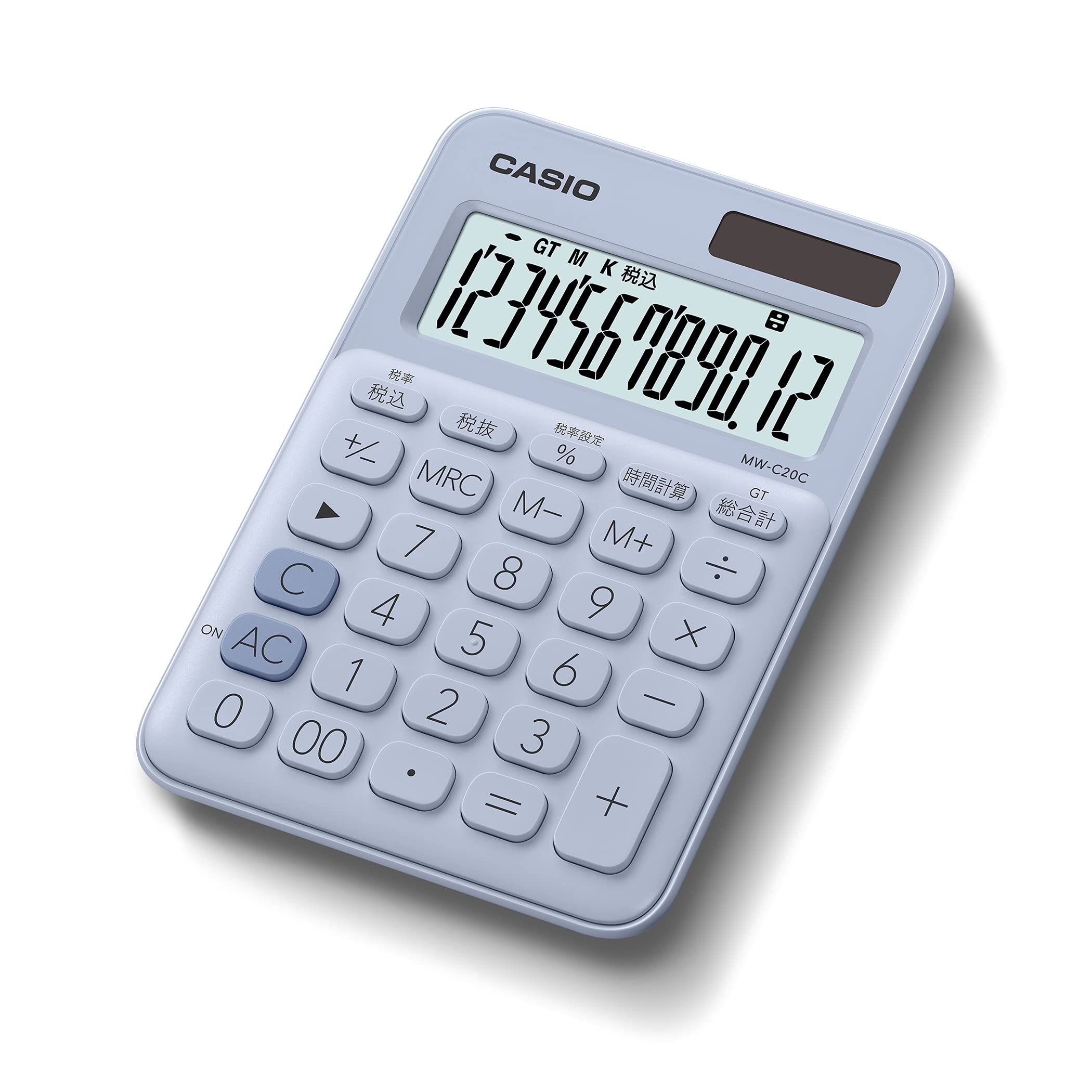 カシオ カラフル電卓 ペールブルー 12桁 ミニジャストタイプ MW-C20C-LB-N の商品画像