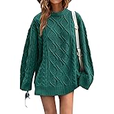Saodimallsu Womens Oversized Sweaters Cable Knit Chunky Crew Neck Long Sleeve Loose Tunic Pullover Sweater