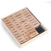 CraftyManor 44PCS Mini Wooden Stamp Set, Vintage Month Week Weather Rubber Stamps with Black Ink Pad for Crafting, Scrapbooking, Journaling, CardMaking