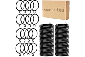 FULYCIN Curtain Rings 100Pack Black Curtain Ring with Eyelets, 1.5 inch Inner Diameter Drapery Metal Rings Apply for Curtain Rods(Fits Up to 1.25-Inch Curtain Rods)