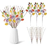 AmFor Artificial Spray Vine with Pastel Eggs, Berries, and Spring Floral Stems - Decorative Speckled Colorful Easter Egg Twig Branches for Easter Arrangements, Centerpieces, and Wreath Decorations