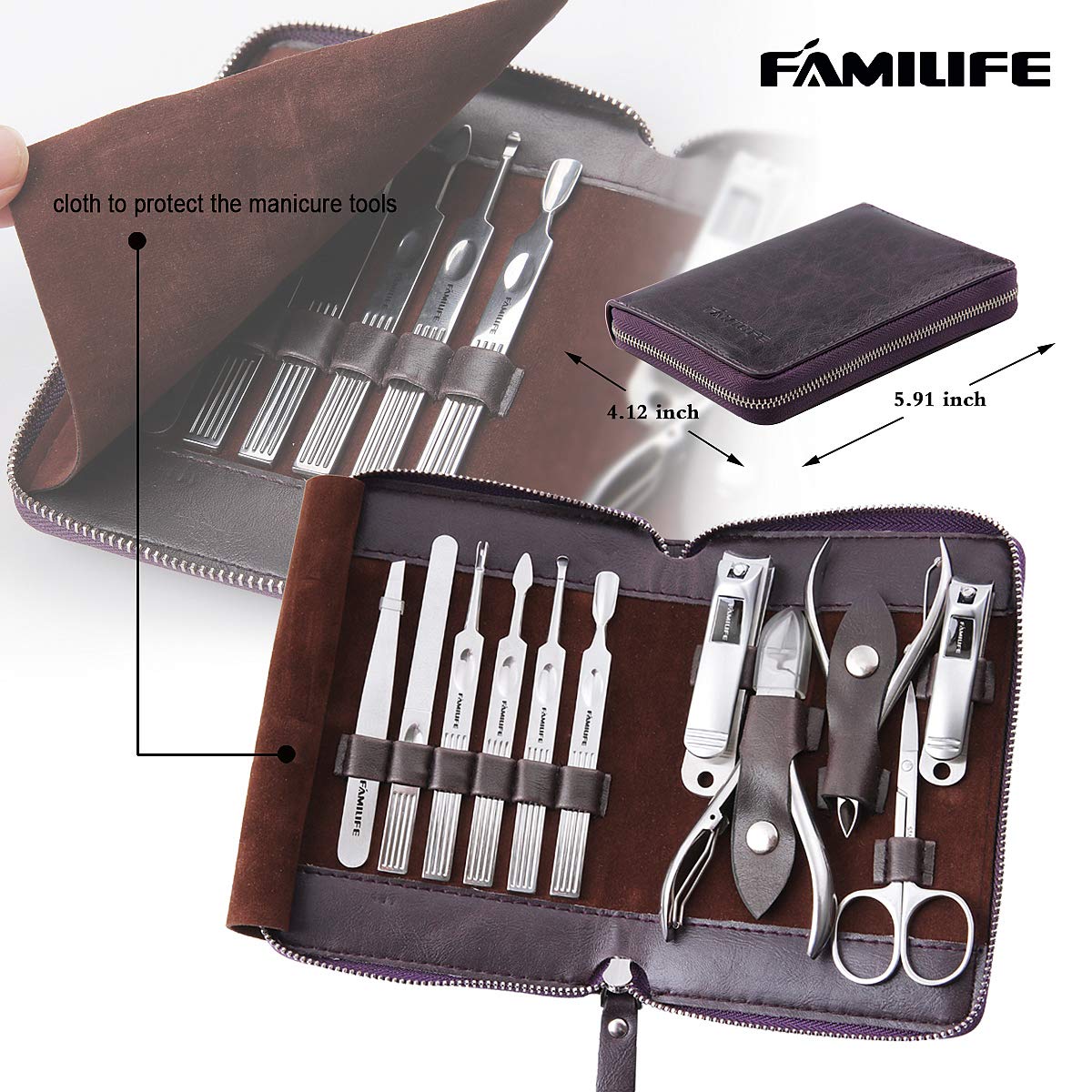 FAMILIFE L01 11 in 1 Stainless Steel Manicure Set with Box : Beauty