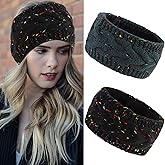 TODDER 2 Pack Winter Headbands for Women Knitted Headbands Fuzzy Fleece Lined Chunky Cable Knit Ear Warmer Thick Headband Warm Headband for Women Winter Accessories