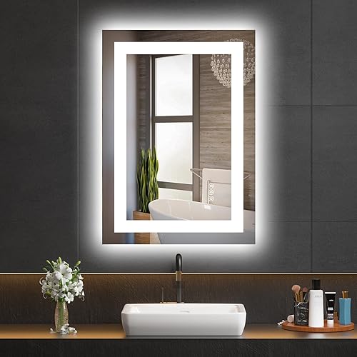 Hivone 28X20 LED Bathroom Mirror with Lights, Anti-Fog, Dimmable, Backlit + Front Lit, Smart Bathroom Vanity Mirror, Memory Function, Shatterproof, Tempered Glass (Horizontal/Vertical)