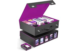 ZLCA Trading Card Storage Box 5-Row with Handle, MTG Storage Box Holds 3900+ Cards with Commander Display, Toploader Organizer Case for TCG PTCG Sport Card(Black&Purple)