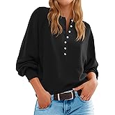 Saodimallsu Womens Button Crew Neck Sweater Fall Long Sleeve Henley Shirts Trendy Loose Knit Pullover Tops