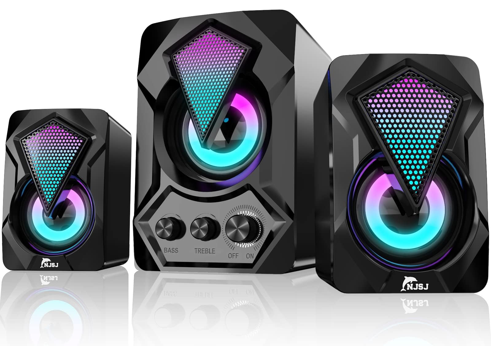 NJSJ PC Speakers with Subwoofer,USB-Powered Mini 2.1 Stereo Multimedia Speaker System with RGB Gaming LED Light up Wired 3.5mm Audio for Computer Laptop Monitor,Tablets,11W