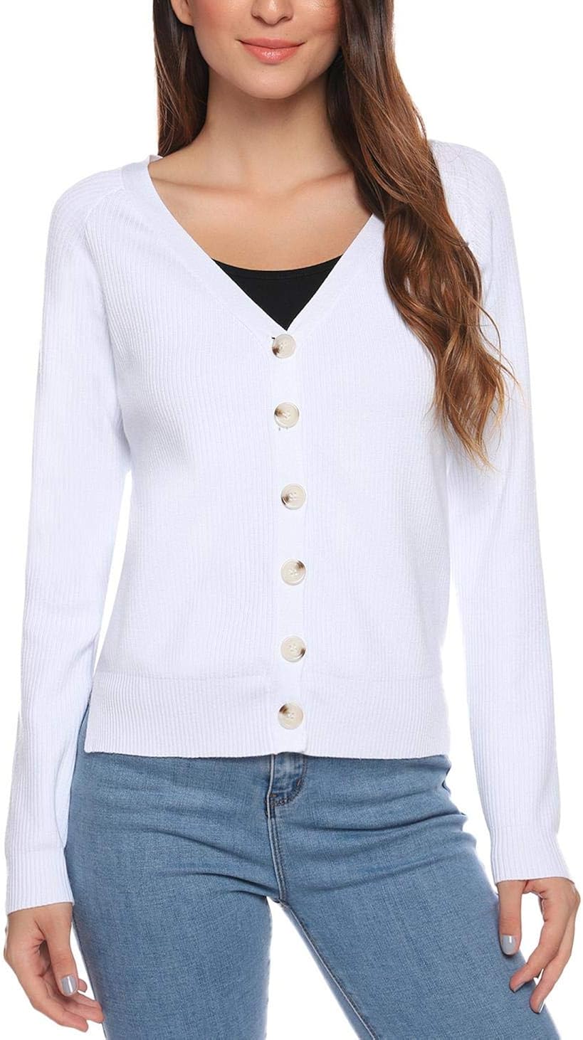 Buy Akalnny Women Classic V Neck Long Sleeve Button Down Soft Knit Cardigan Sweaters(White