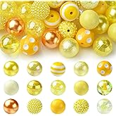 KitBeads 50Pcs Random 20mm Yellow Bubblegum Beads Round Faceted Rhinestone Beads Fall Chunky Gumball Beads for Jewelry Making Keychains Pens Kits