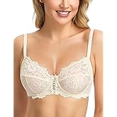 Wingslove Women's Sexy Lace Bra Non Padded Underwire Unlined Bra Full Coverage Plus Size Lace Bralette