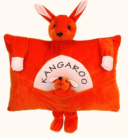 Funny Teddy Kangaroo Baby Cushion Pillow with Mother Teddy and Her Baby (Orange) - Decorative Cushion for Couch Bed Car L Super Soft Stuffed Plush Toy