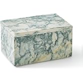 Natural Marble Storage Box with Lid, Rectangular Organizer for Jewelry | Real marble, natural veining. Rectangular stone box, 5.9x3.9x3.1in. For jewelry, swabs &amp; makeup. Non-slip. Luxury keepsake.