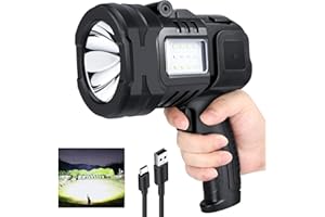 Sigoobal Spotlight Flashlight, 99,000 Lumens Outdoor Spot Light, LED Rechargeable Spotlight Handheld, 8 Modes with Cob Light, 10800ɱAh, Flashlight for Camping Marine Boating Hunting, IPX6 Waterproof
