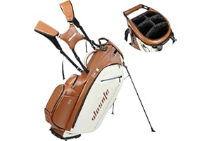 WOSOFE Lightweight 14-Way Golf Stand Bag, PU Leather Golf Bag Waterproof Men Women Full Length Top Dividers, Multiple 8 Pockets Cooler Pouch Adjustable Detachable Shoulder Dual Straps Rain Cover Hood