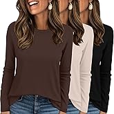 Ekouaer Womens Long Sleeve Shirts 3 Pack Crew Neck Thermal Tops Loose Fit Undershirt Base Layer Trendy Clothes XS-XXL