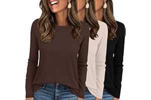Ekouaer Womens Long Sleeve Shirts 3 Pack Crew Neck Thermal Tops Loose Fit Undershirt Base Layer Trendy Clothes XS-XXL