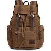 KAUKKO Vintage Casual Canvas and Leather Rucksack Backpack