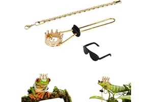 CAIRIAC Lizard Crown Necklace Set Cool Sunglasses Costumes for Bearded Dragon Leopard Gecko Iguana Hedgehog Hamster Guinea Pig Pet Snake Frog Reptiles Amphibians Apparel Photo Gifts Props (Gold)