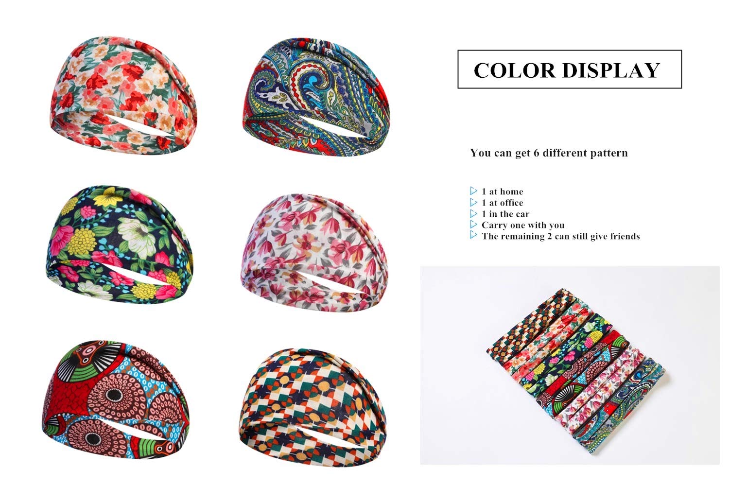 Girzzur fashion headbands for women-(6 Pack) yoga running headbands for women nonslip of wide boho Face washing makeup cloth hair bands : Beauty