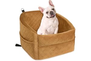 GL GLENSLAVE Dog Car Seat for Small/Medium Dogs, Upgrade Dog Booster Seat,Detachable and Washable Pet Car Seats with Thick Cushion Safety Leash and Storage Pockets(Brown)