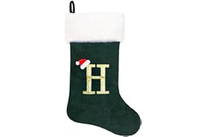 Eoocan 20 Inches Monogram Christmas Stockings Green Velvet with White Super Soft Plush Cuff Embroidered Xmas Stocking Classic Personalized Stocking Decoration for Family Holiday Season Decor(Letter H)