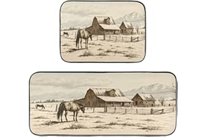 JUZIHAI Kitchen Rug Mats 2PCS, Farm House Cushioned Anti-Fatigue Floor Mats - Absorbent Non-Slip Washable Carpet for Kitchen,