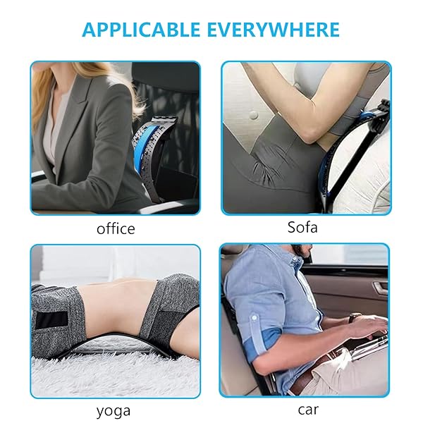 LUMBAR SUPPORT BOARD & BACK STRETCHER – 4-LEVEL ADJUSTABLE CRACKER FOR LOWER BACK PAIN RELIEF, HOME OFFICE USE (BLUE)