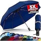TUMELLA Strongest Windproof Travel Umbrella (Compact, Superior & Beautiful), Small, Wind-Tested, Light & Portable, Automatic Folding Rain Umbrella, Durable Premium Grip, Fits Car and Backpack