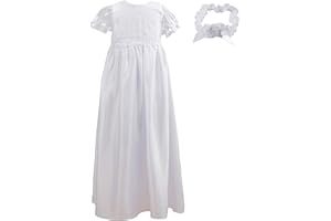 NIMBLE Baby Girls Baptism Christening Embroidered Gown with Headband for 0-12 Months