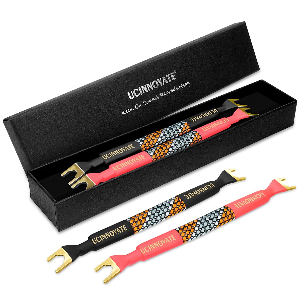 WOWLED 4 Pack 6 Inch HiFi OFC Speaker Jumpers, Bi-Wire Speaker Wire with Gold Plated Jumper Plates