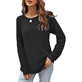 Aifer Womens Long Sleeve Shirts Crew Neck Casual Tops Fashion Loose Fit Trendy Tunic Outfits Clothes