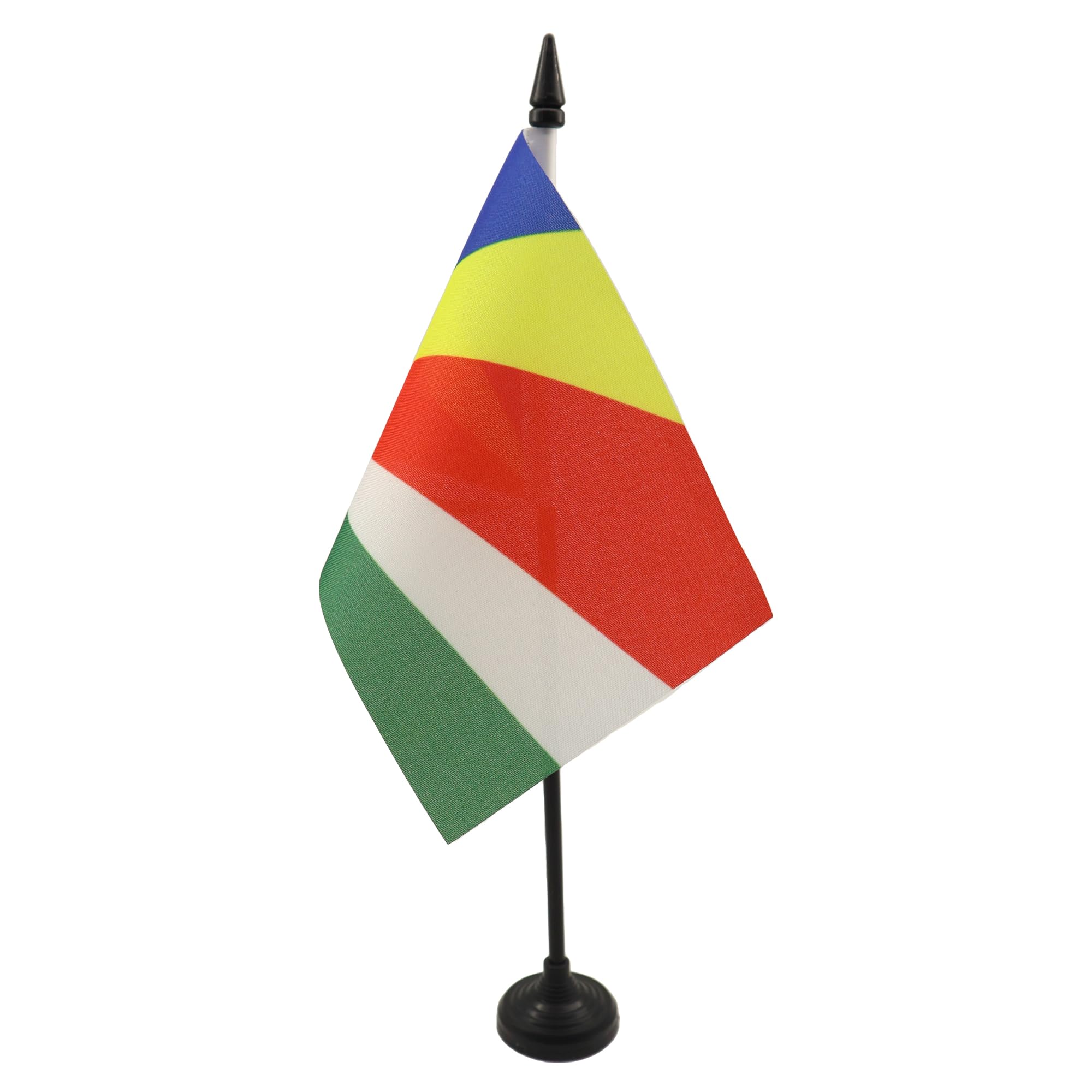 AZ FLAG - Seychelles Table Flag 4'' x 6'' - Seychellois Office Mini Banner 100% Polyester 15 x 10 cm - Mini Desk Flag with 10'' Pole and Black Plastic Base