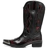 Cowboy Boots for Men Men's Steel Toe Metal-Toe Cowboy Work Boots For Men Mid Calf Snip Toe Boots Hawk Embroidered Relief Detail Pull-On Design Versatile For Weddings Gatherings & Casual Occasions