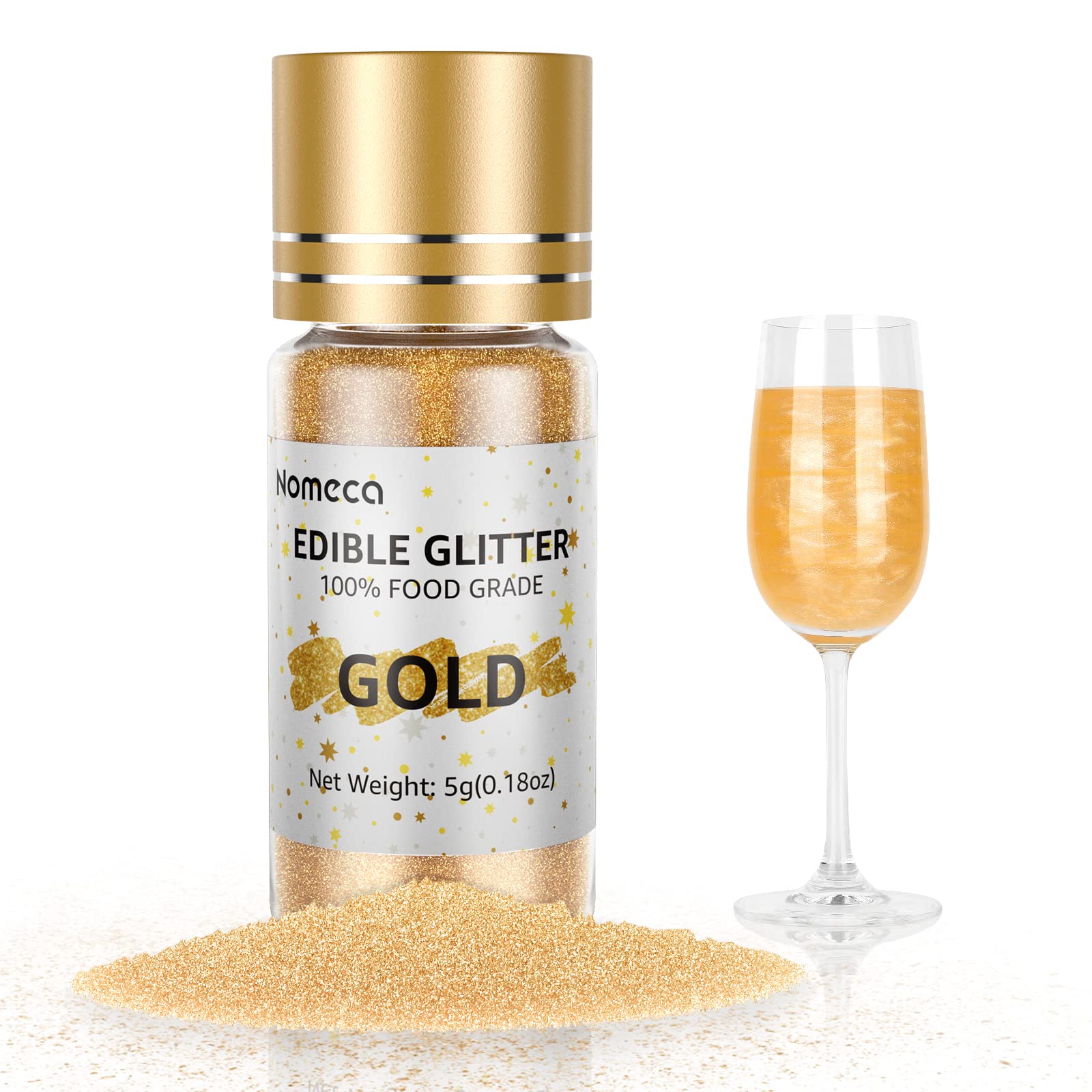 Edible Glitter for Drinks, 5g Edible Shimmer for DIY Wine Cocktails Champagne Beverages, Food Grade Coloring Gold Glitter Dust Kosher & Halal Certified, Vegan, Gluten Free, Nut Free Dye