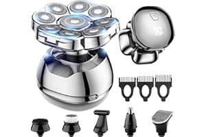 LCMWB 9D Electric Head Shaver for Bald Men, 6-in-1 Bald Head Shavers for Men, Waterproof Electric Razor Grooming Kit, Wet/Dry Detachable Head Shavers with LED Display
