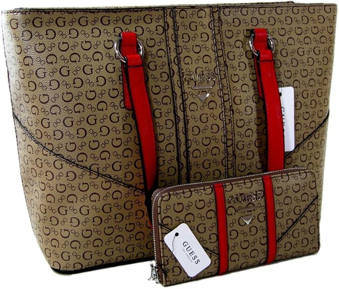 New Guess Purse Shoulder Tote & Wallet Set 2 Piece Matching G Logo Mocha Nichols: Handbags 