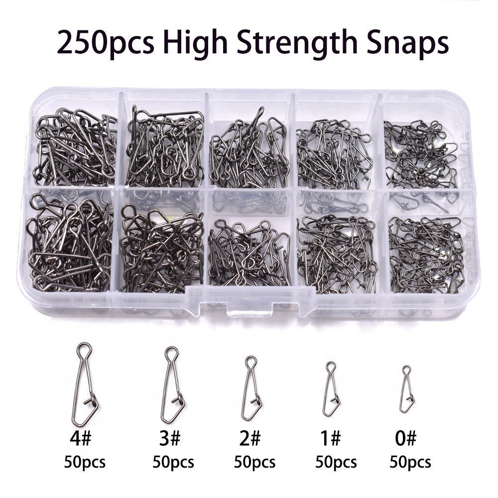 150pcs/250pcs High Strength Stainless Steel Snaps Set Fishing Line to Hooks Connectors in Saltwater or Freshwater (250pcs/box High Strength Snaps)