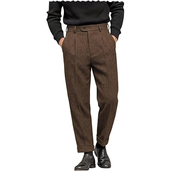 Zeattall Men's Men's Pants Wool Tweed Casual Suit Pants Slim Fit