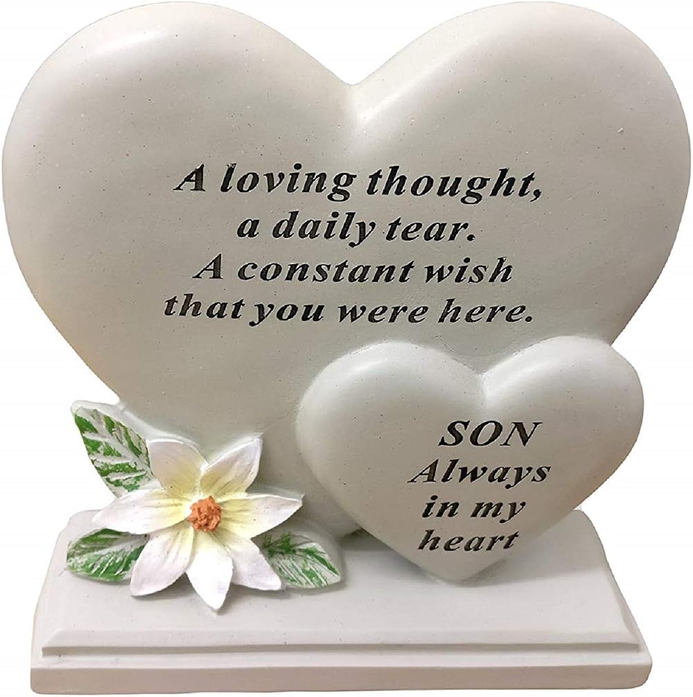 David Fischhoff Memorial Heart Stone Ornament Plaque for Son - Weather Resistant