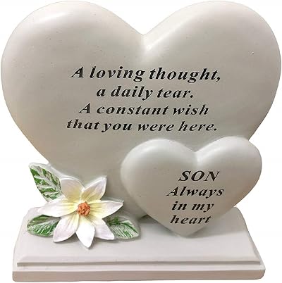 David Fischhoff Memorial Heart Stone Ornament Plaque for Son - Weather Resistant