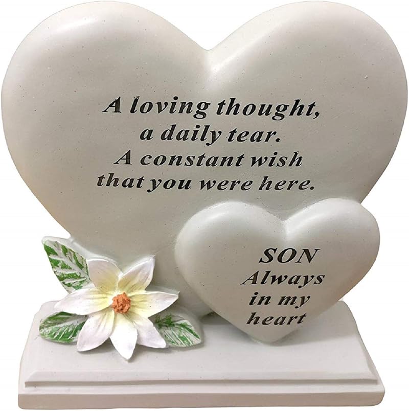 David Fischhoff Memorial Heart Stone Ornament Plaque for Son - Weather Resistant
