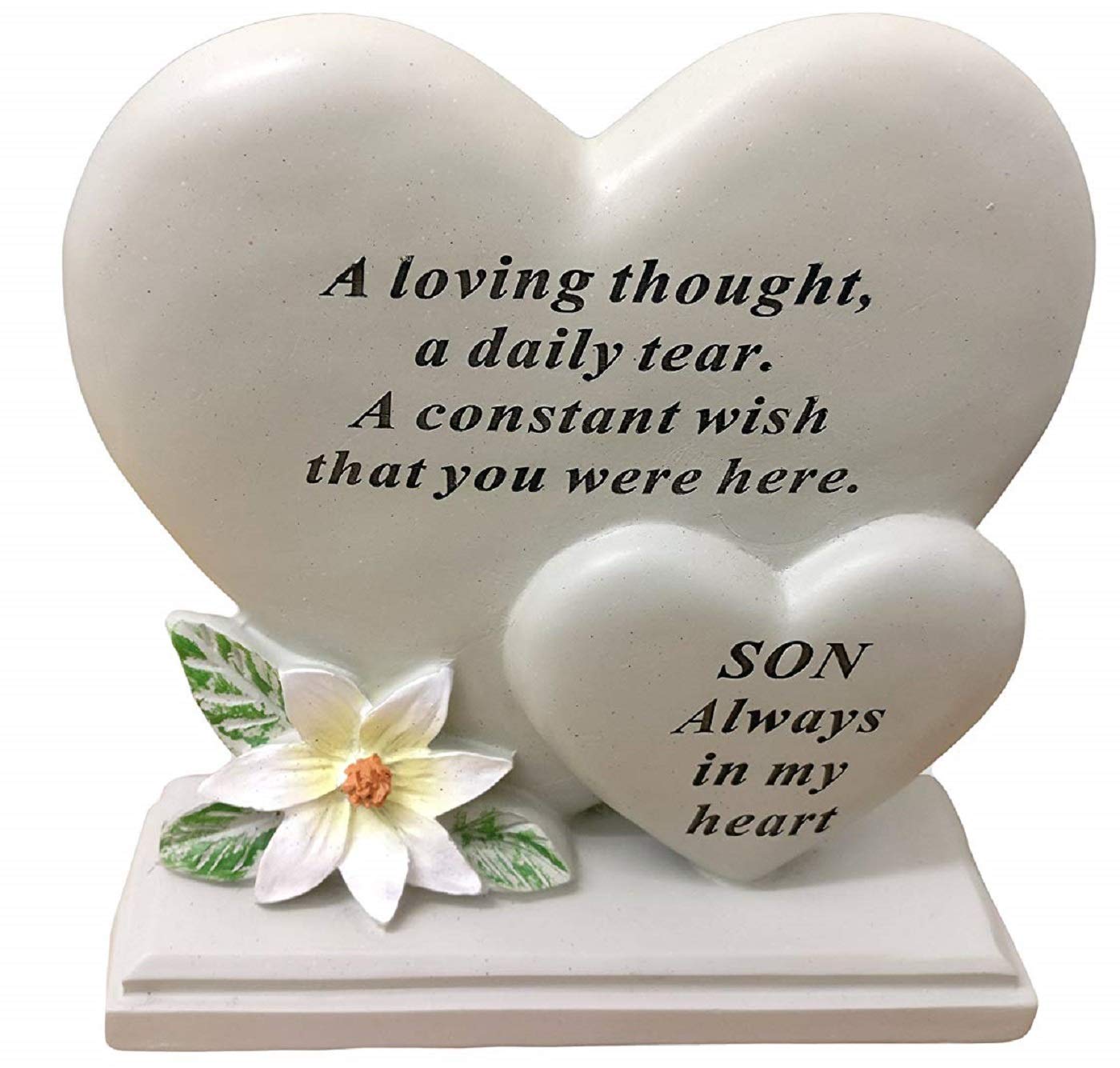 David Fischhoff Memorial Heart Stone Ornament Grave Plaque, Waterproof and Weather Resistant (Son, Double Heart Plaque)